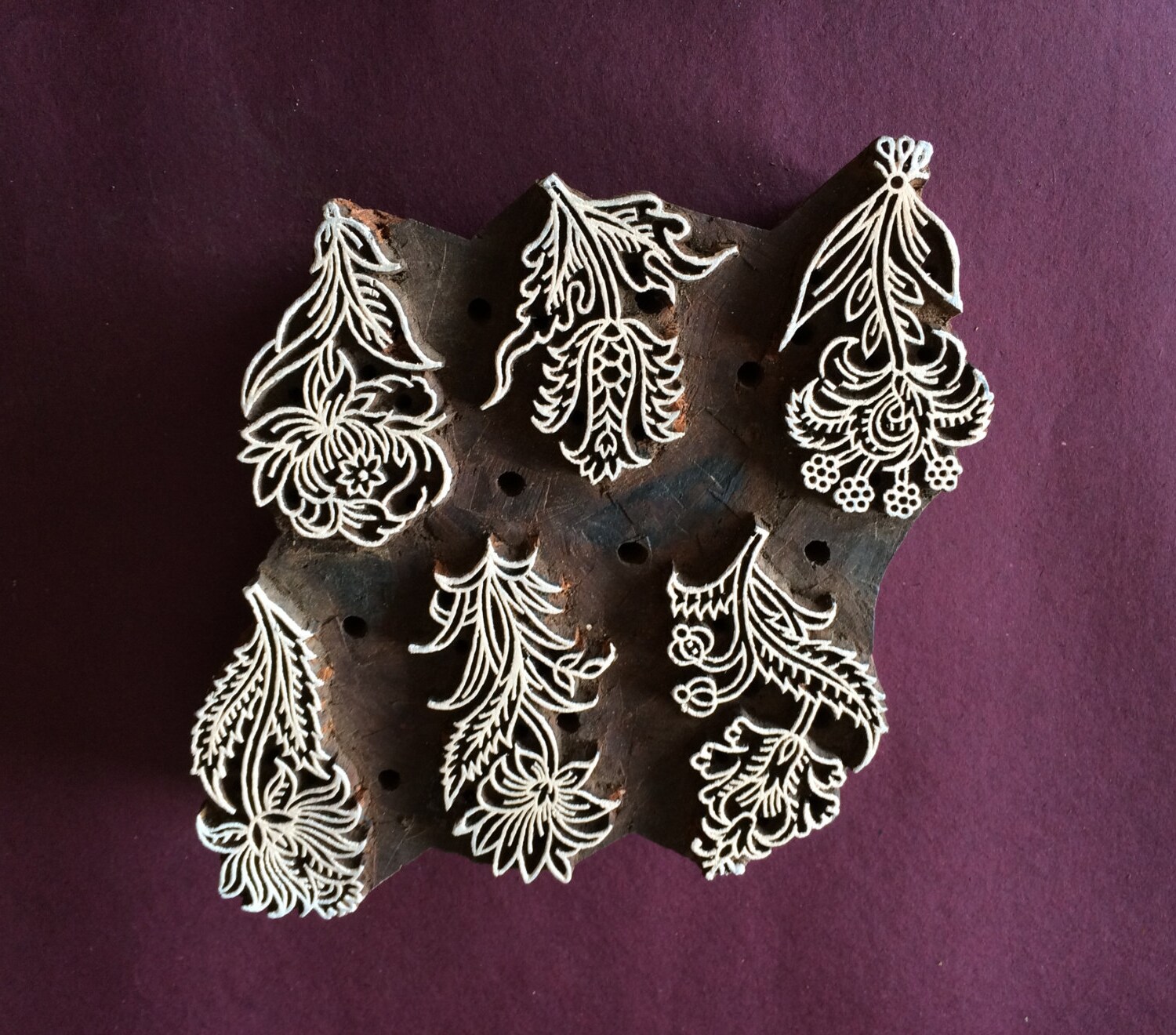 Hand Carved Indian Wood stamp floral stamp textile stamp