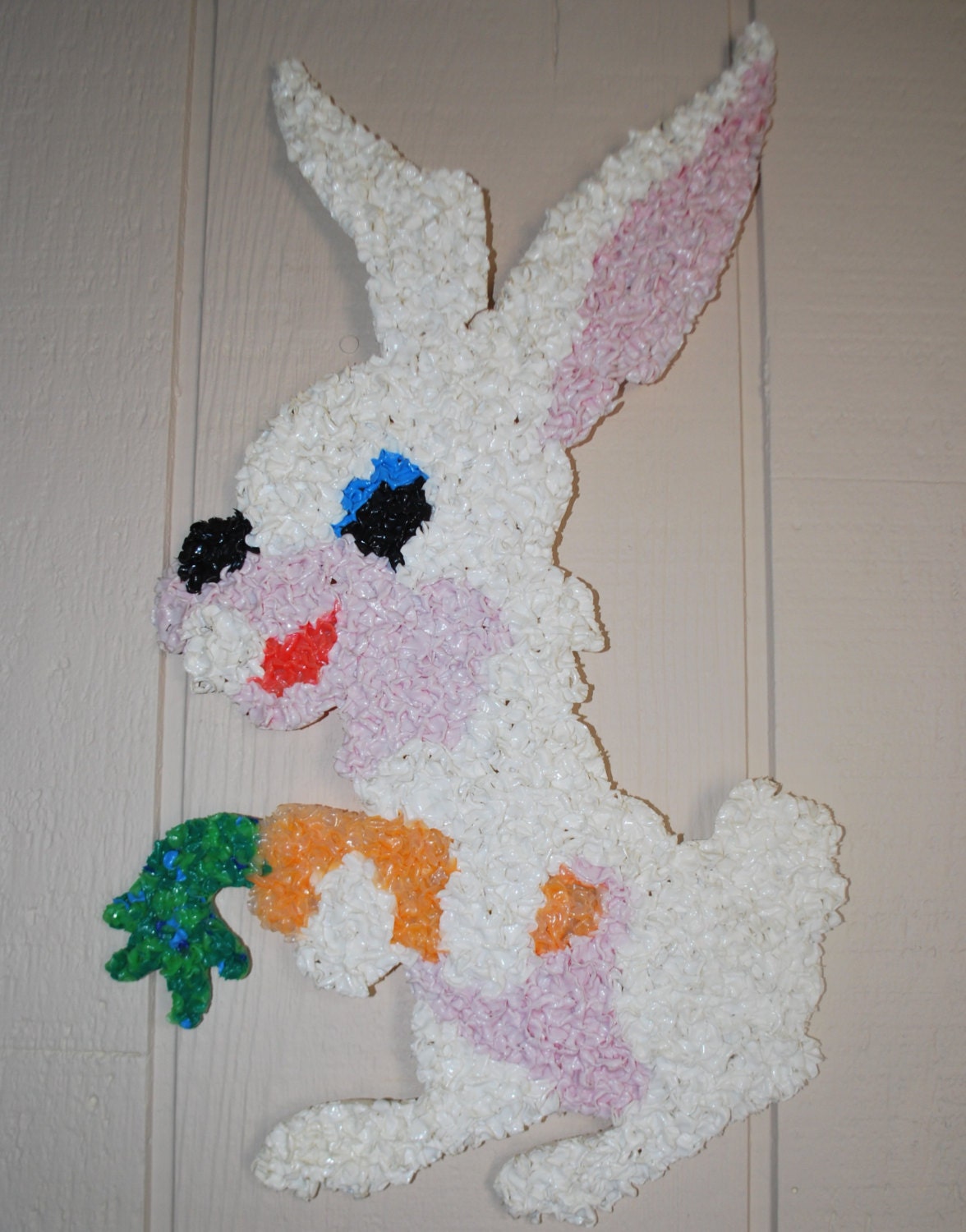 Melted Plastic Popcorn Easter Bunny Wall Decor By Ageandartvintage