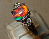 Opal & Diamond Ring Wedding Set. Antique style.Australian Natural Opal Triplet or Solid White Opal or Black Opal +6 SI-1 Diamond accents