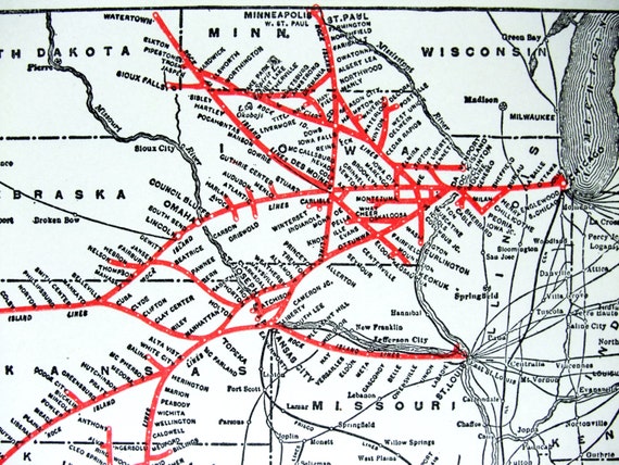 Original 1922 Dated Rock Island Lines Railroad System Map