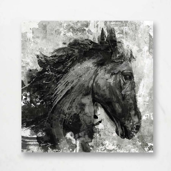 Items similar to BLACK HORSE HEAD;Canvas Art by Eric Yang; 30"x30";Art