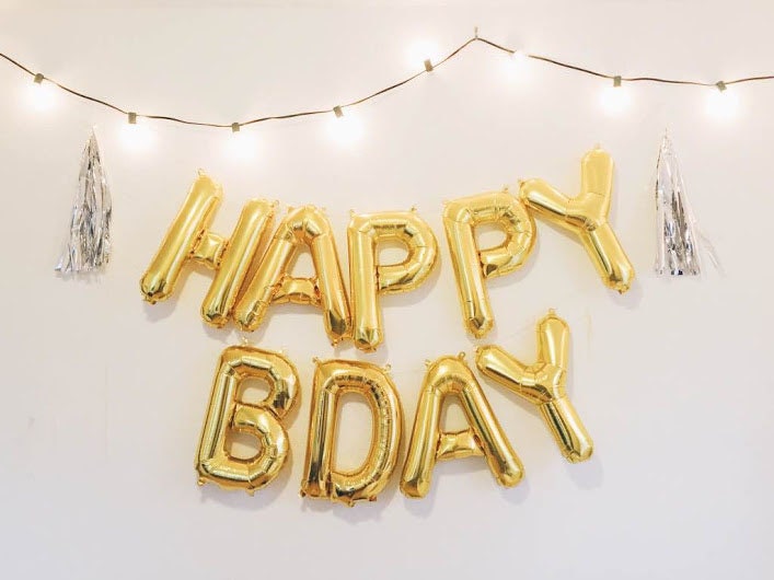 Happy Bday Balloons Gold Mylar Foil Letter Balloon Banner