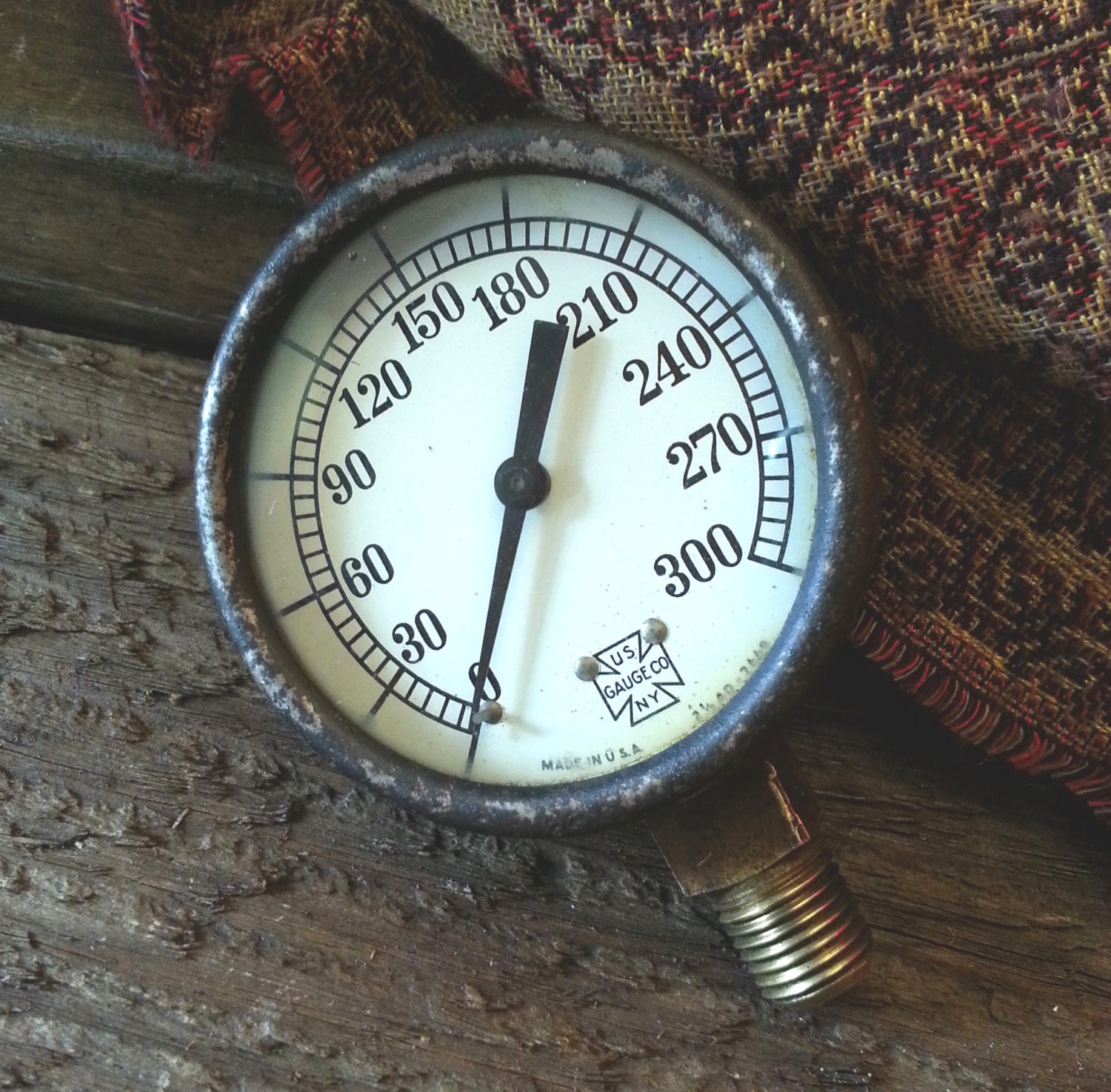 Vintage Pressure Gauge Small Rustic Dial Gauge by US Gauge