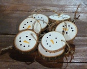 Snowman Christmas Ornaments - Hand Painted Christmas Ornament Set - Rustic Christmas Decorations - White Christmas Tree Ornament - Log SLice