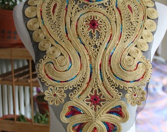 Vintage style cotton collar applique, lace collar applique with sequins, Sequined fake collar accessory,Beaded Collar Supply For DIY Dress