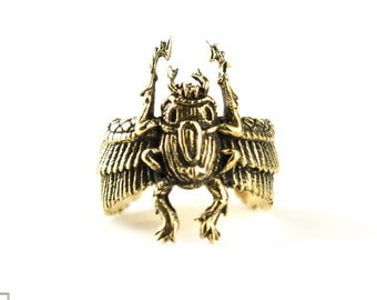Egypt Scarab Ring Golden Color Bronze Adjustable Ring Beetle Wrap Ring Boho Jewelry - FRI006YB