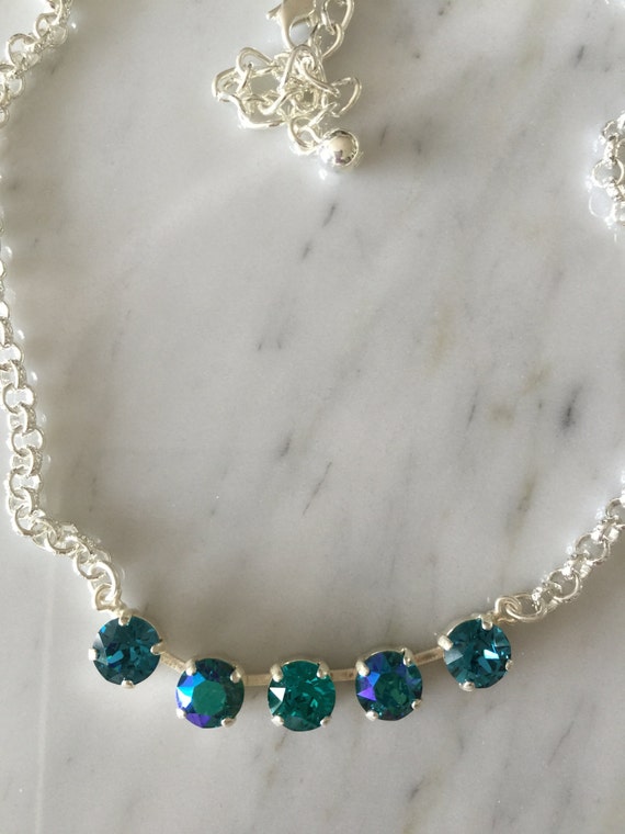 Swarovski Indicolite Crystal Necklace, Blue Crystal Necklace, Blue Zircon Crystal Necklace