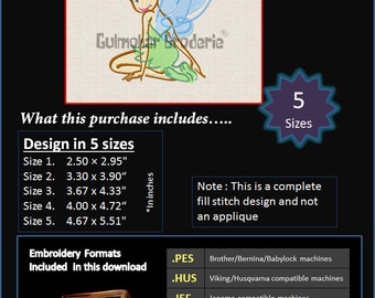 Tinkerbell Tinker Bell Disney Embroidery designs Multiformat Pes, Hus, Jef, Dst, Exp Machine embroidery 4 Sizes Product Code : tinker1
