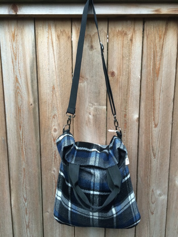 Wool Mohair Large Cross Body Bag - Plaid Pattern