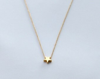 gold star necklace, mini 14k gold plated star necklace, tiny gold star necklace