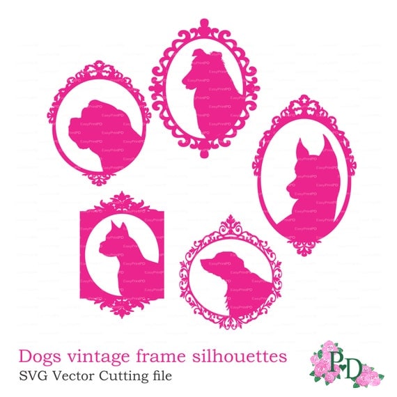 Items similar to Dogs vintage frame silhouettes SVG files ...