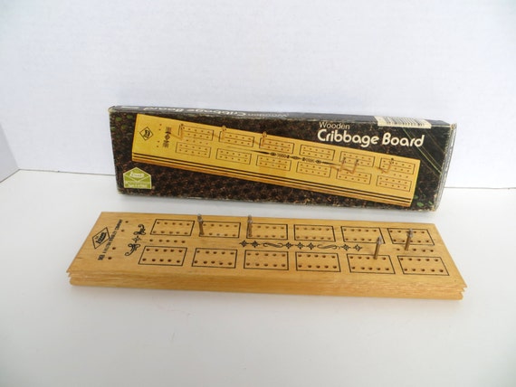 Vintage Wooden Cribbage Board Made in 1974 by ES by VintageVarage