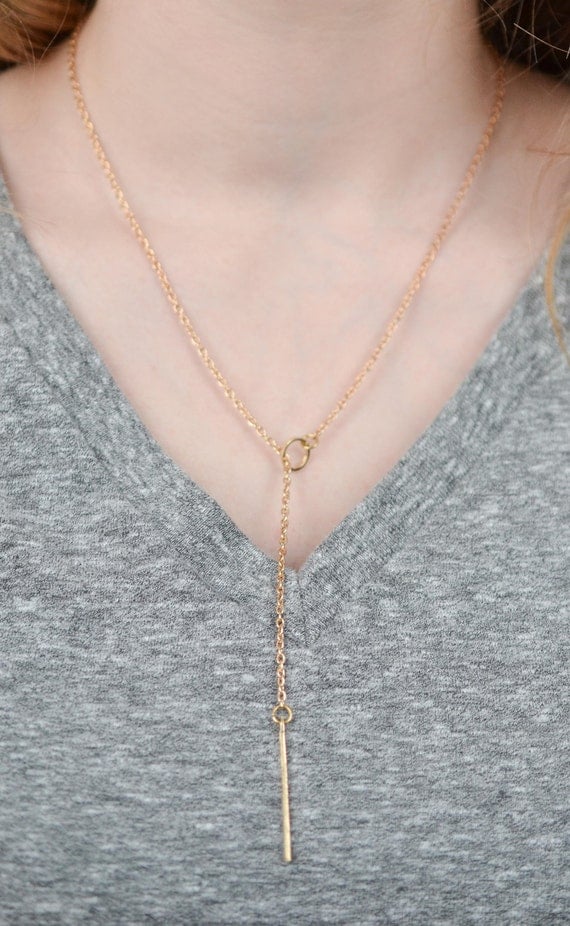 Gold Lariat Necklace Minimalist //Simple Elegant //Dainty Layering necklace