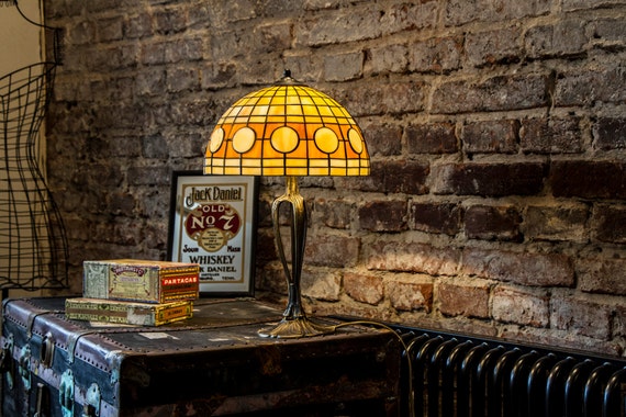 Reading Lamp, Reading Light, Restaurant Decor, Stained Glass, Vintage Lamp Shade, Table Lamp, Home Decor, Vintage Light, Art Deco Lamp