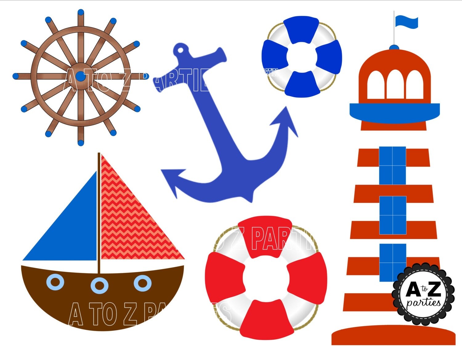 Nautical Clip Art Set Lighthouse anchor saild boat great