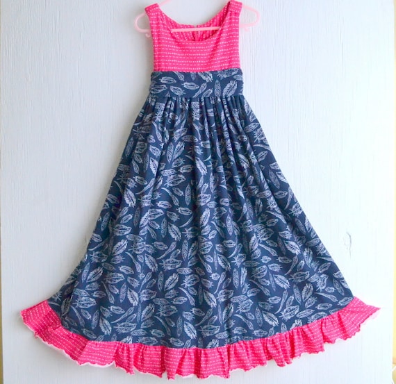 Toddler Girls Maxi Dress Feather Print Twirly Dress Size 5