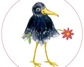 Art Print Raven with Flower,Funny Bird Art,for Children Room