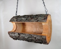 Bird Feeder-Wild Cherry-The Original Natural Log Seed Feeder-Bird Feeder upcycled from fallen trees-Hand Made