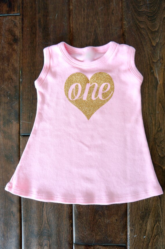 First Birthday Dress in Pink with One in gold glitter