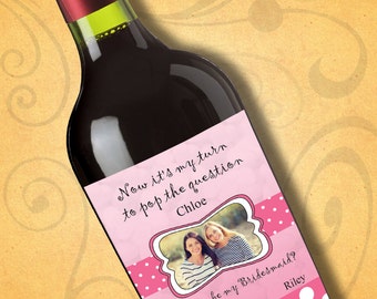 Personalised bridesmaid wine labels