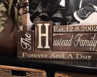 Family blocks - wooden blocks - wedding gift - rustic decor- anniversary gift -wedding shower gift - personalized gift - house warming gift