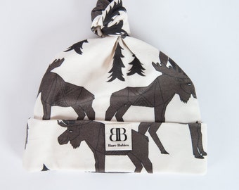 Organic Knot Hats/Moose Hat/Baby Boy Hat/