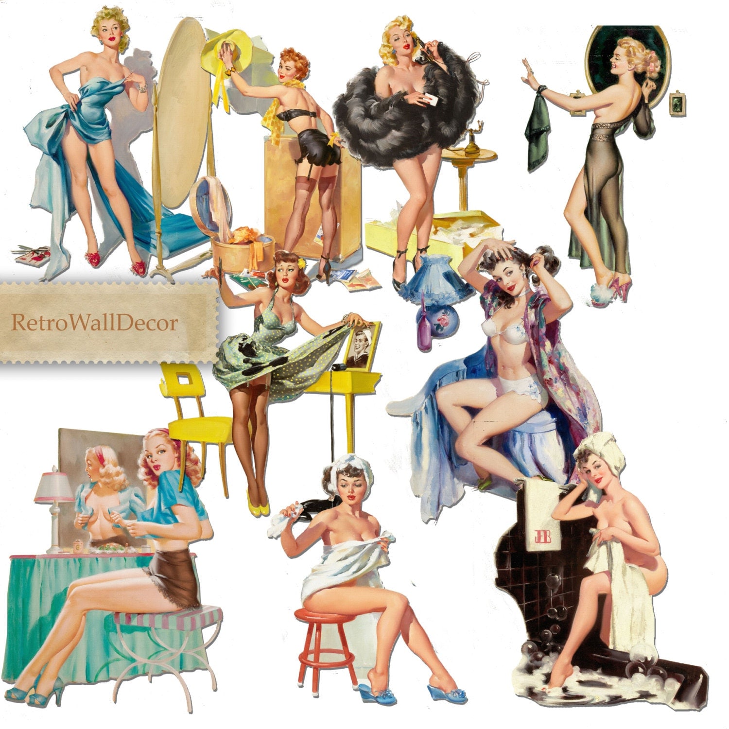 Pin Up Girls Printable Digital Collage Sheet Greeting Cards Vintage Paper Craft Buy 2 Get 1 Free
