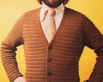 Items similar to Men's Crochet Cardigan Pattern Vintage - CLASSIC STYLE ...