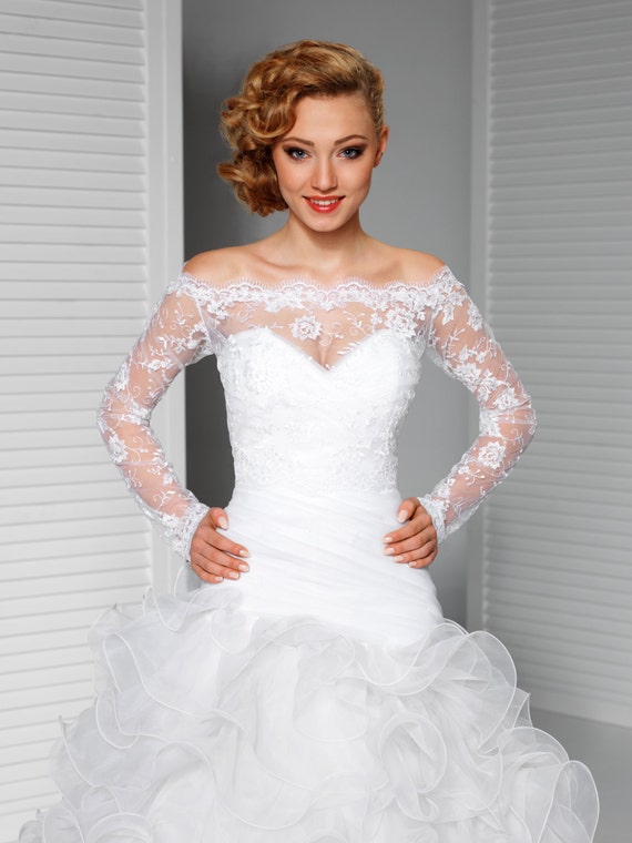 Off-Shoulder Alencon Lace Bolero Jacket Bridal Bolero Bridal