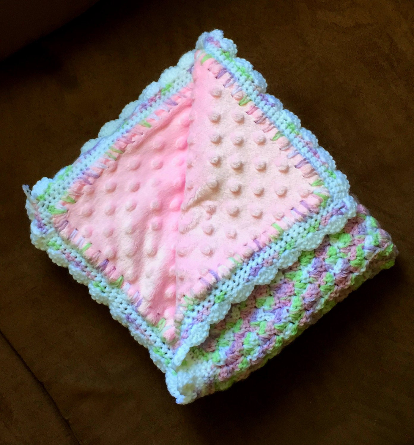 Fleece Lined Crochet Baby Blanket Hand Made by BunnysHeart on Etsy