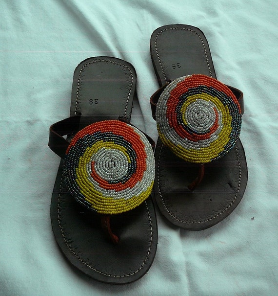African Kenyan Handmade Leather Beads Sandals by DucaLamBasa