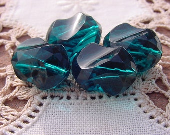 Emerald Teal Carved Nuggets Vintage Lucite Beads