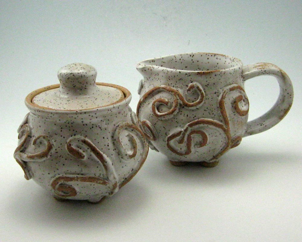 Sugar and Creamer Set Hand Thrown Stoneware Pottery