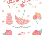 Vector Bridal Shower Clip Art Wedding Graphics Floral Cake Umbrella Handdrawn Vector Bridal Shower Clip Art Wedding Graphics Floral Cake Umbrella Handdrawn