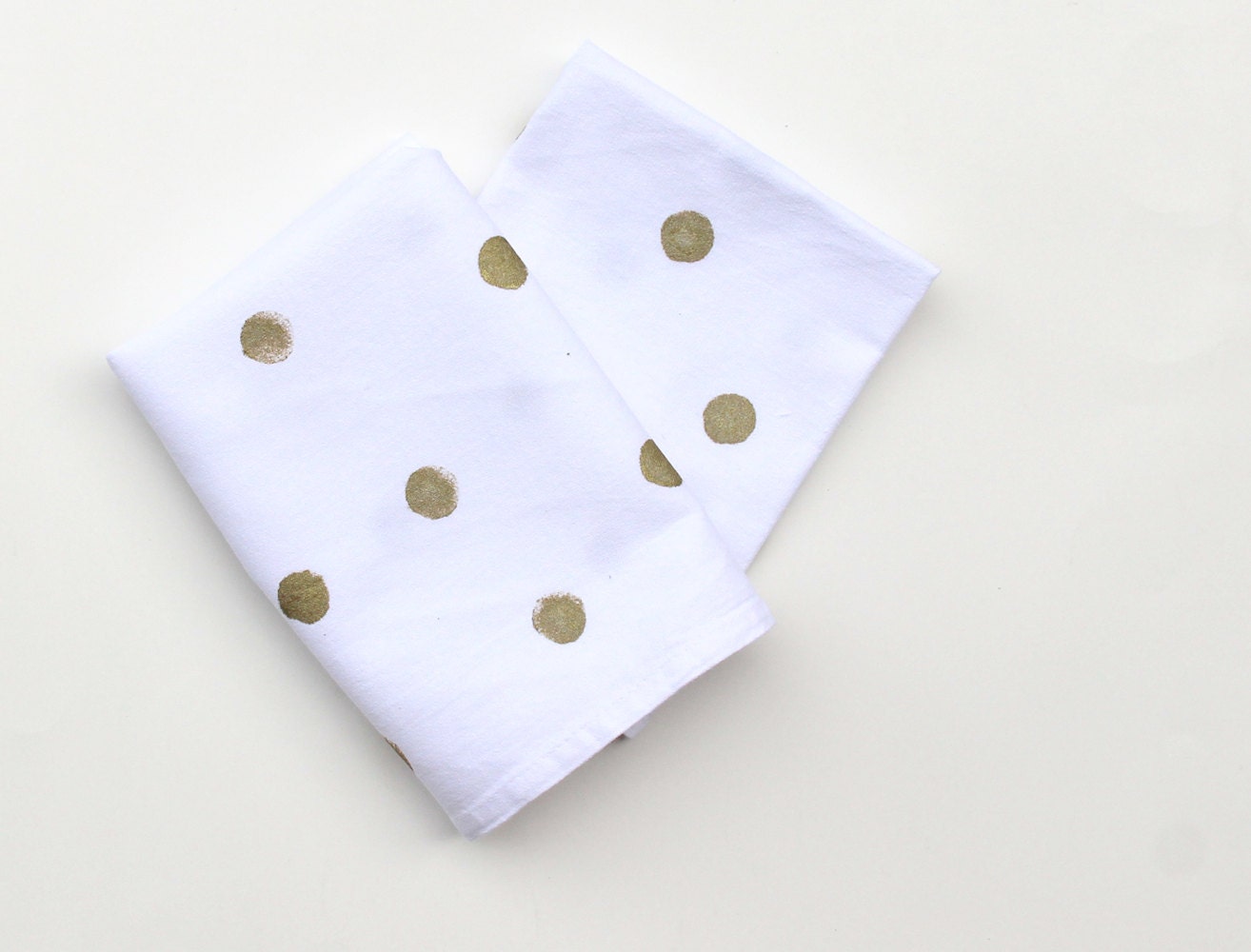 Polka Dot Cloth Napkins Hand Printed White and Gold by NestaHome