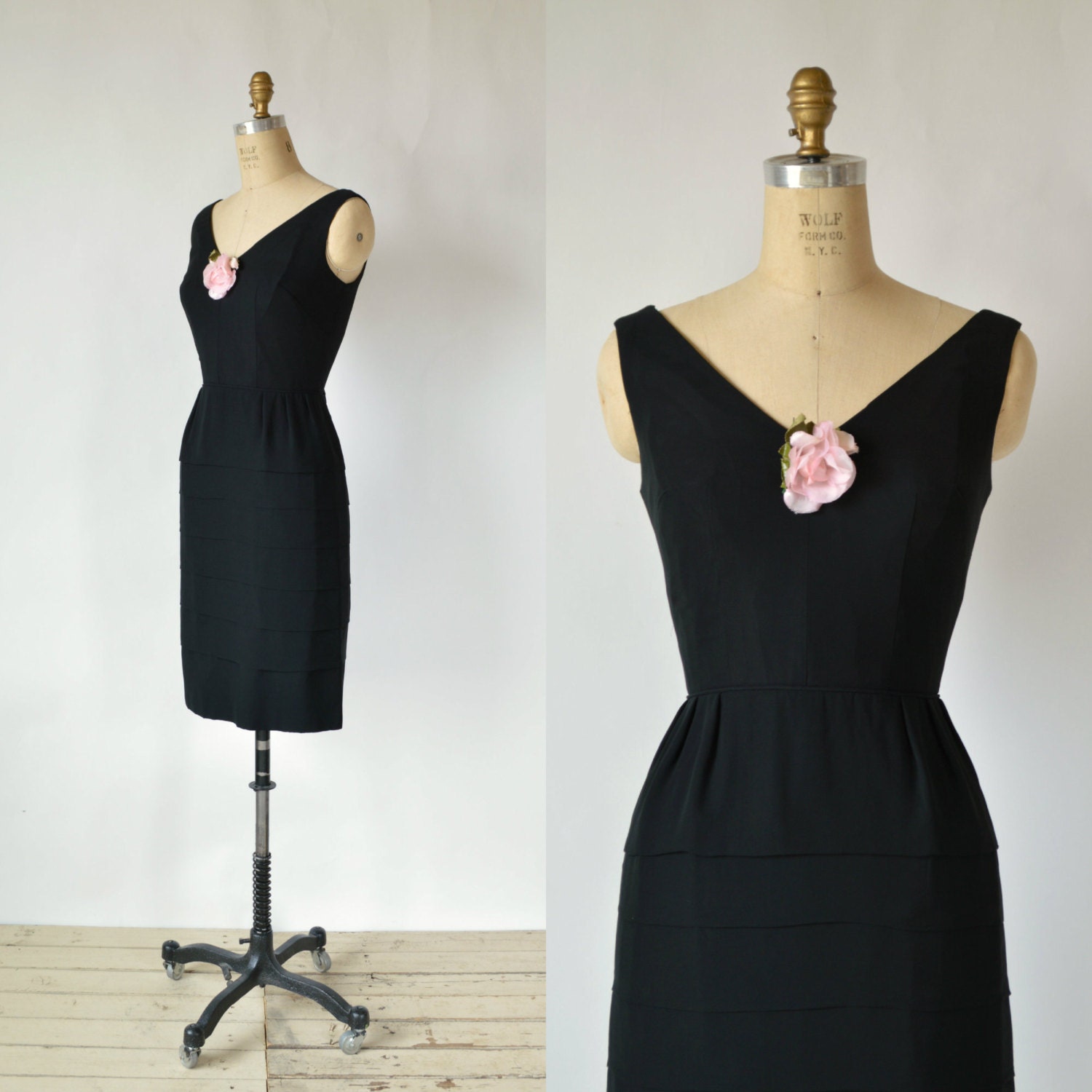 SALE /// 1960s Cocktail Dress Vintage Black Holiday Dress