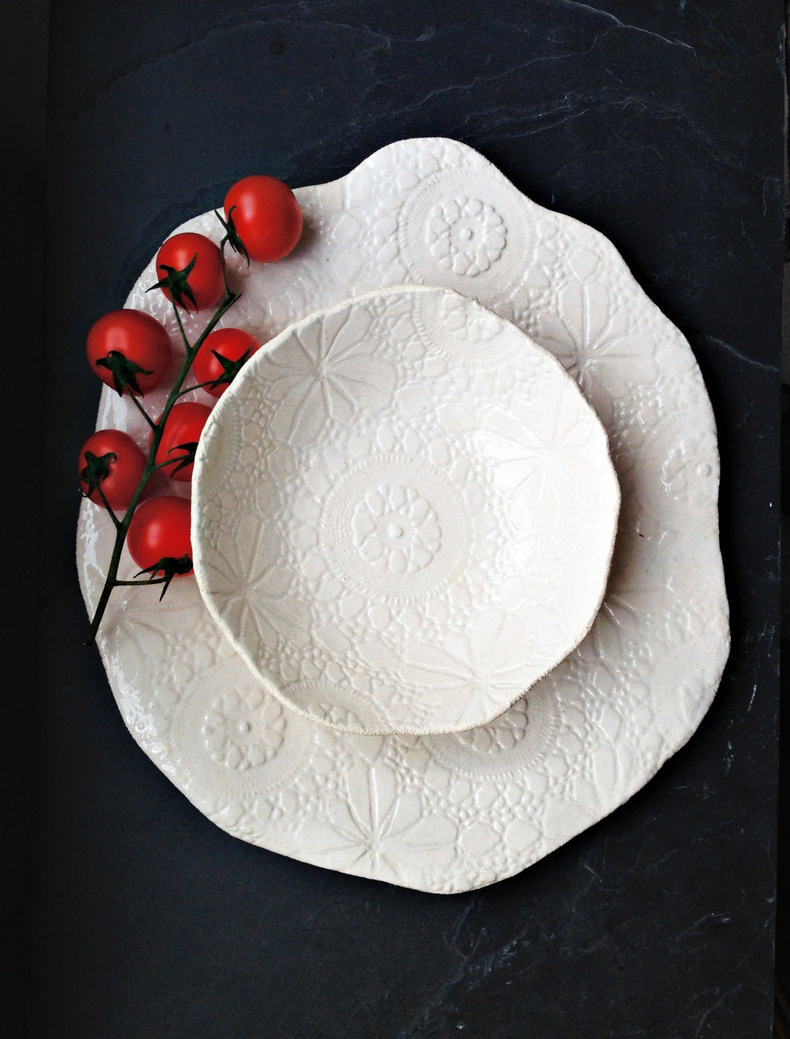 ON SALE Serving platter & bowl set Unique cream white