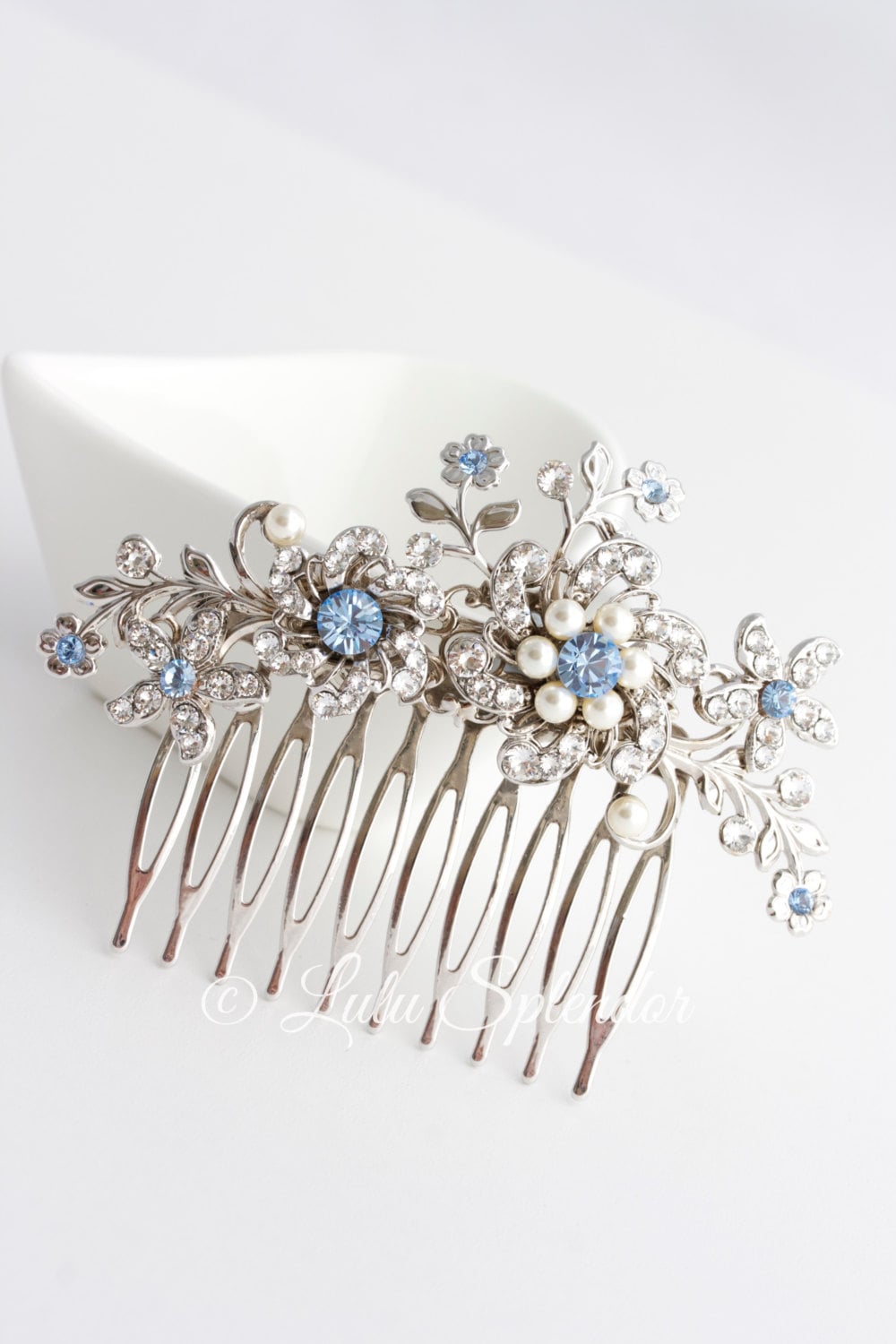 Wedding Hair Comb Light Sapphire Blue Bridal Hair Accessories