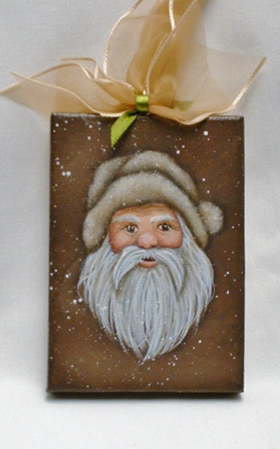 Mini Canvas Santa Ornament Hand Painted