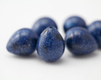 Vintage Navy Blue Black Chubby Glitter Drop Teardrop Lucite Beads 23mm (6)