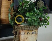Country Primitive Floral accent with Old Wool label