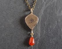 Handmade bronze and gemstone pendant necklace // rustic pendant / medieval jewelry / boho pendant / boho jewelry / byzantine jewelry