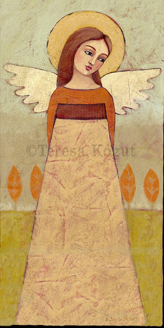 Autumn Angie Angel print on wood by Teresa Kogut