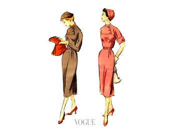 1950s Sheath Dress Pattern Vogue 3370, Straight Skirt, Kimono Sleeves, High Neck Button Bodice, Bust 33, Uncut Vintage Sewing Pattern