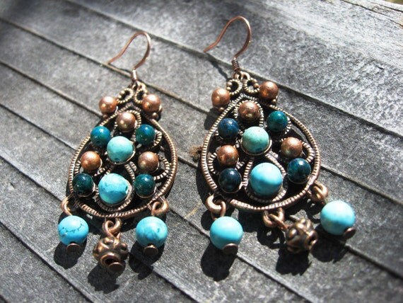 Fancy Copper Semi Precious Stone Earrings