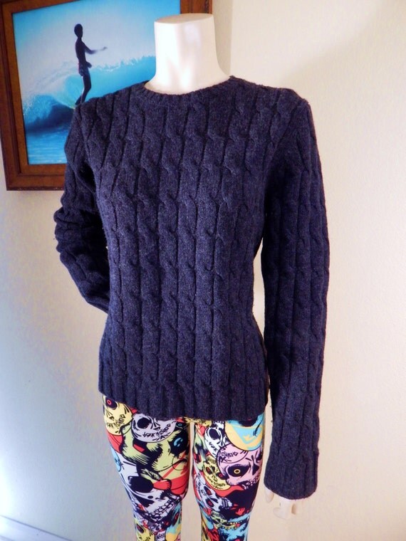 Vintage gap Stretch wool sweater Dark Grey cable by stilettoRANCH