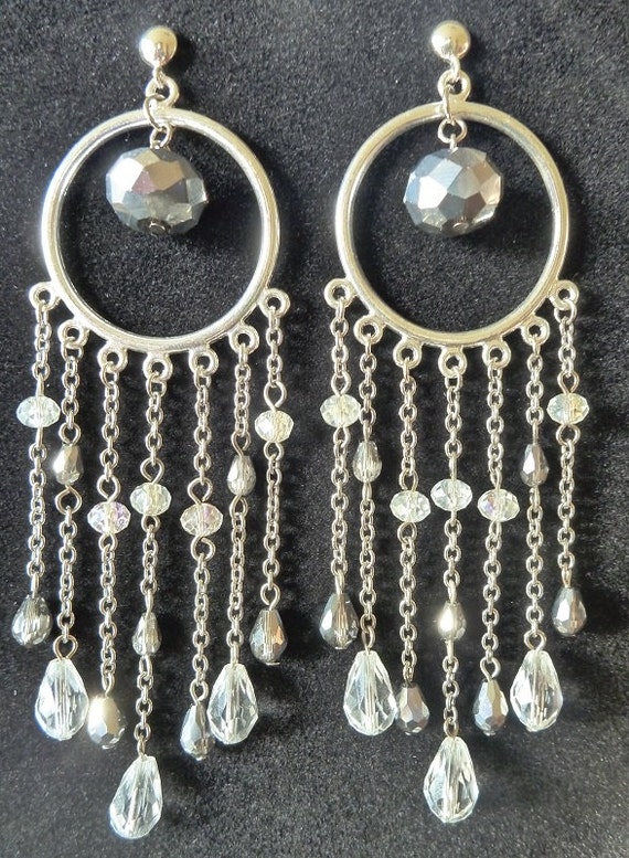 Silver Beaded Chandelier Earrings