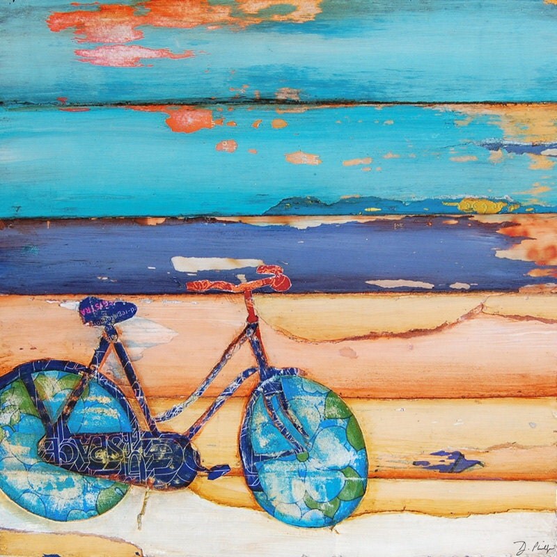 ART PRINT or CANVAS bicycle bike biking cycling beach positive