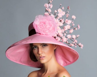 Pink Brown derby hat, Kentucky Derby Hat, Couture Hat, Cherry Blossom hat