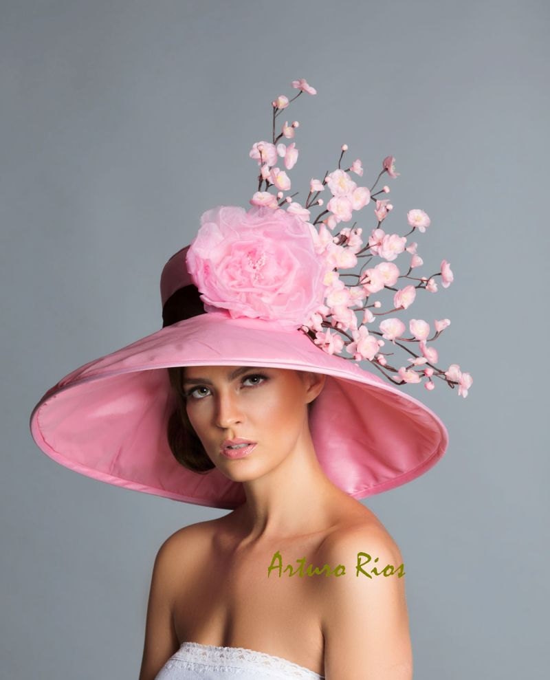 Pink Brown derby hat Kentucky Derby Hat Couture Hat Cherry